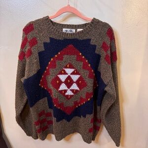 Vintage GrandpaCore Sweater Brown Mulitcolor Details Size Large